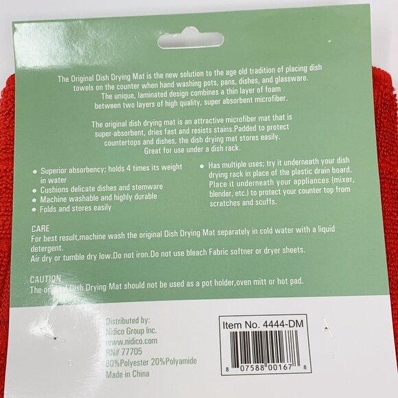 Dish Drying Mat and Kitchen Towels Set Red Microfiber Window Pane Check - Picture 4 of 4